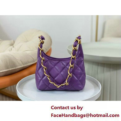 Chanel Shiny Lambskin  &  Gold-Tone Metal Small Hobo Bag PURPLE AS4922 2025